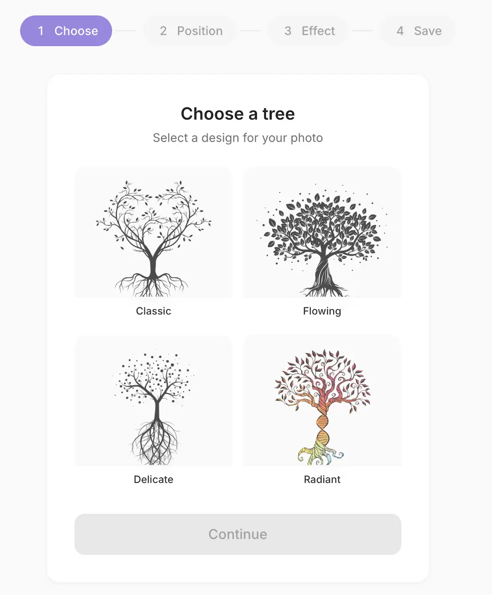 Step 2: Select from four tree designs - Classic, Flowing, Delicate, or Radiant